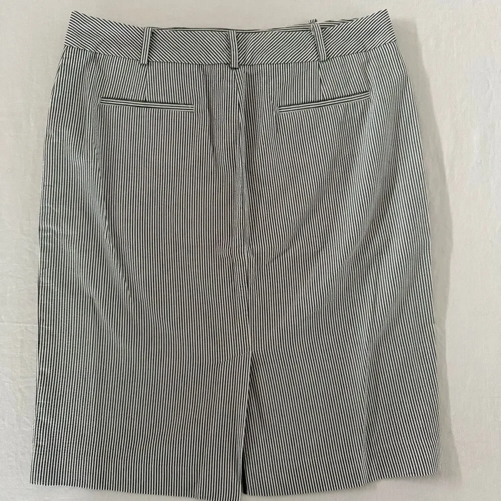 Talbots | Blue White Pinstripe Seersucker Skirt | Size 10 | Cotton A-Line | Summ